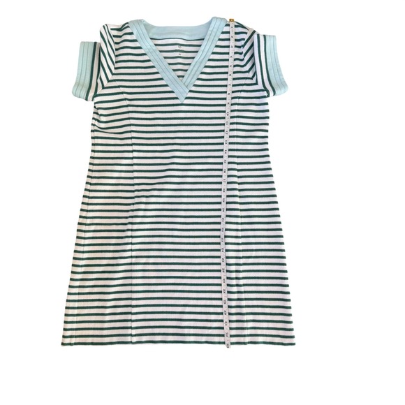 T by Talbots Green White Contrast Trim V-Neck T-Shirt Dress Short Sleeve, M - Picture 7 of 8